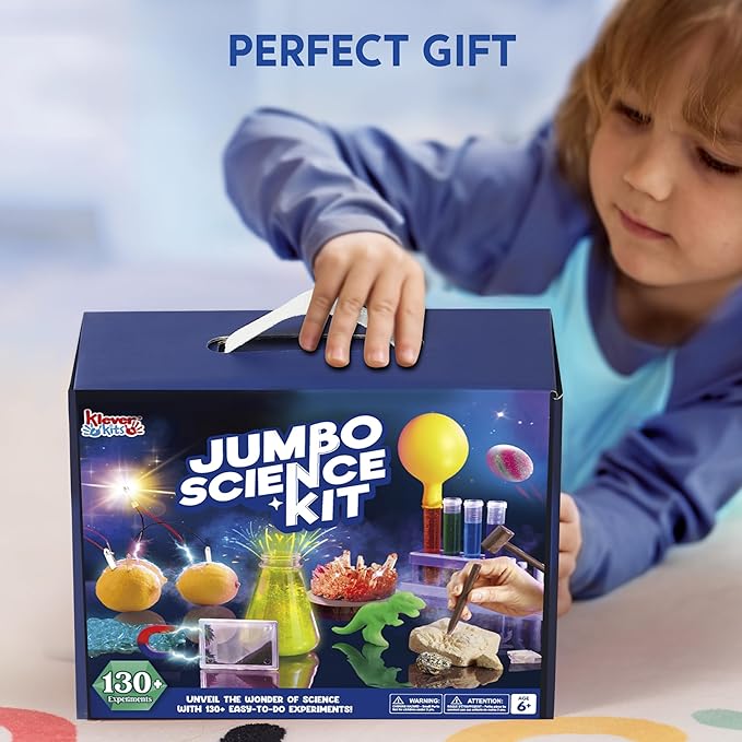 Klever Kits Jumbo Science Kits- 130+ Experiments Educational Toys, STEM Activities with Growing Crystal Tree, Fruit Circuits and Chemistry Set, Christmas Birthday Gifts for Kids
