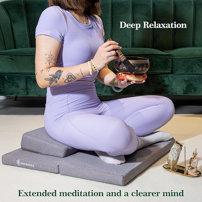 ZenBless Zafu and Zabuton Meditation Cushion Set,Yoga Meditation Floor Pillow,Large Square Meditation Mat and Pillow Set for Sitting on Floor(23.6")