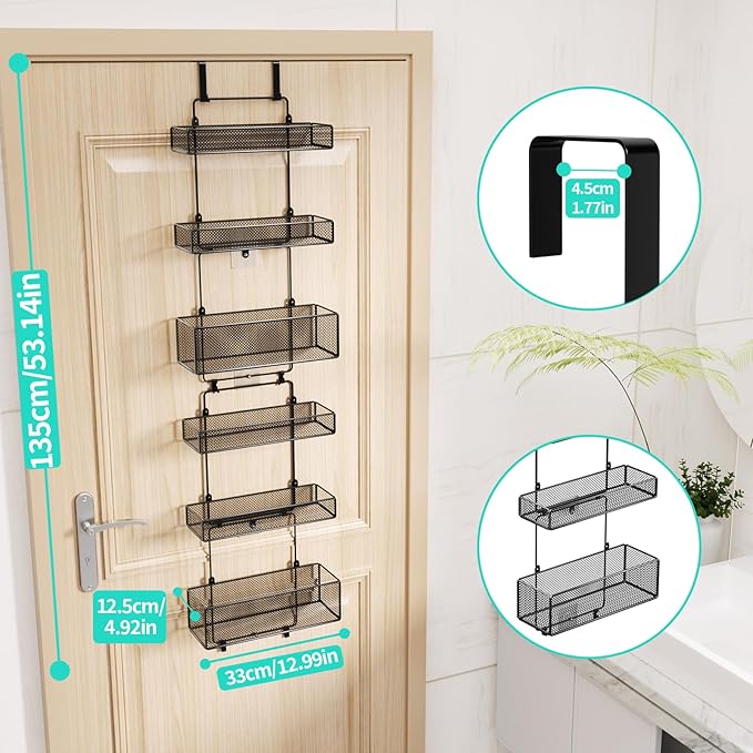 HapiRm Over Door Organizer Storage - Separable Door Organizer Hanging with 6 Metal Large Capacity Baskets for Bathroom Bedroom Kitchen Pantry Closet (Black)