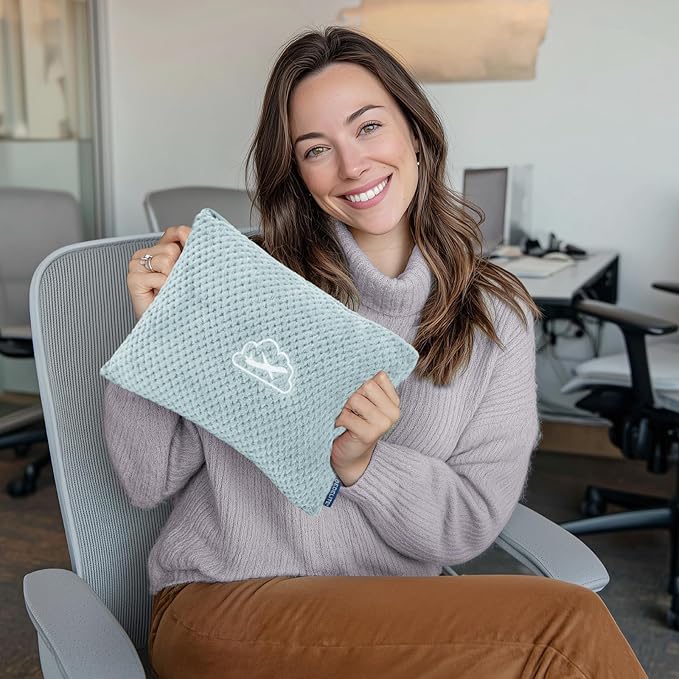 BEDELITE Travel Blanket with Bag, Ultra-Soft Jacquard Fleece Blanket with Luggage Sleeve & Backpack Clip, Airplane Blanket Travel Essentials, Blue