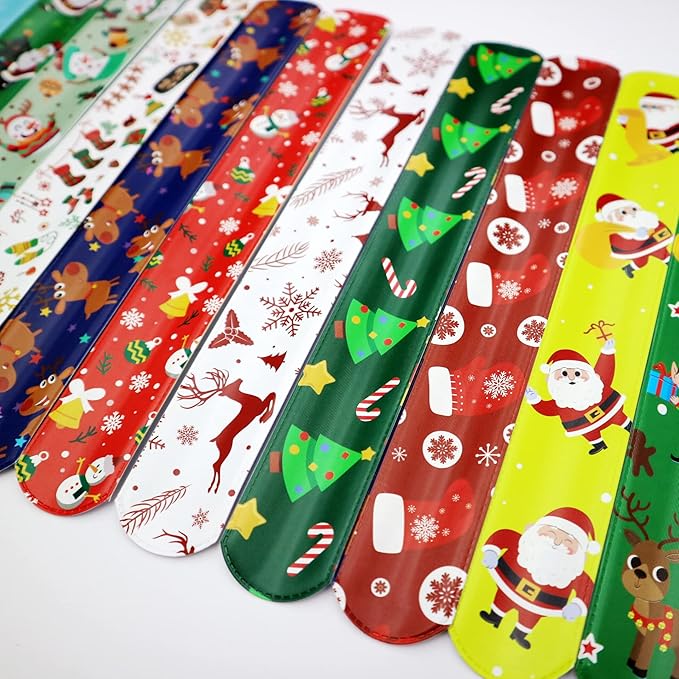 45Pcs Christmas Slap Bracelets for Kids Christmas Slap Bracelets Bulk for Boys and Girls holiday Slap Bracelet Party Supplies Favors Classroom Prizes Exchanging Gifts