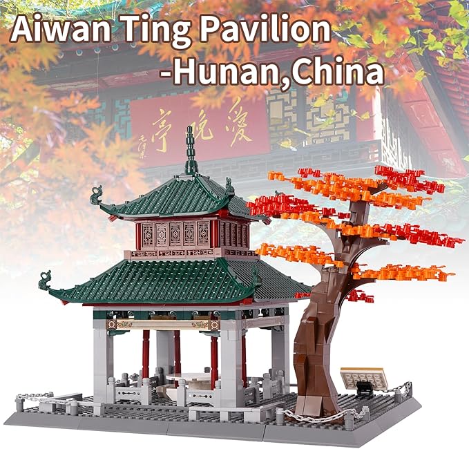 Oichy Building Blocks Set 987 PCS, Aiwan Ting Pavilion Architecture Model Kit Collection Toy Building Sets Gift for Adults and Kids