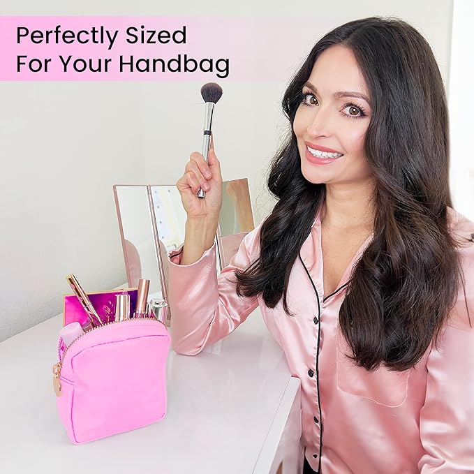 DANCOUR Nylon Makeup Bags for Women Large Preppy Travel Toiletry Pouch Cosmetic Bag Makeup Organizer