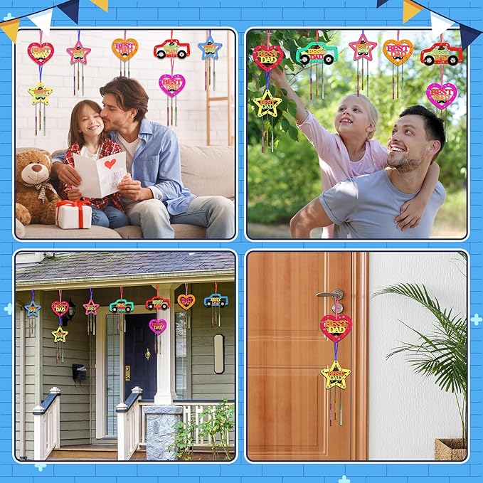 Fennoral 9 Pack DaD Wind Chime Kit for Kids Make You Own Fathers Day Craft DIY Coloring Wooden Father's Day Art and Craft for Art Activity Dad Birthday Decoration Dad Gifts from Daughter Son