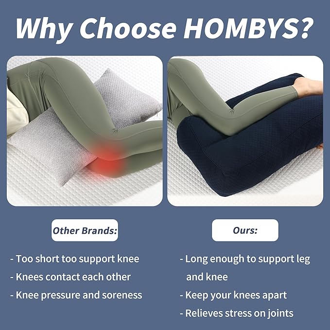 HOMBYS Shredded Memory Foam Knee Pillow for Side Sleepers, 5.5" Height Pillow Between Legs for Aligns Spine & Relieves Pressure Hip & Leg Elevation, Supportive Pillow for Pregnancy, Sciatica,Navy Blue