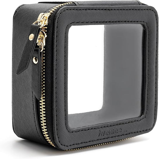 Aveniee Clear Makeup Bag Small, Mini Travel Toiletry Bag Cosmetic Bags TSA Approved, Clear Makeup Case Pouch with Zipper, Car Organizer Essentials for Women Men,Black