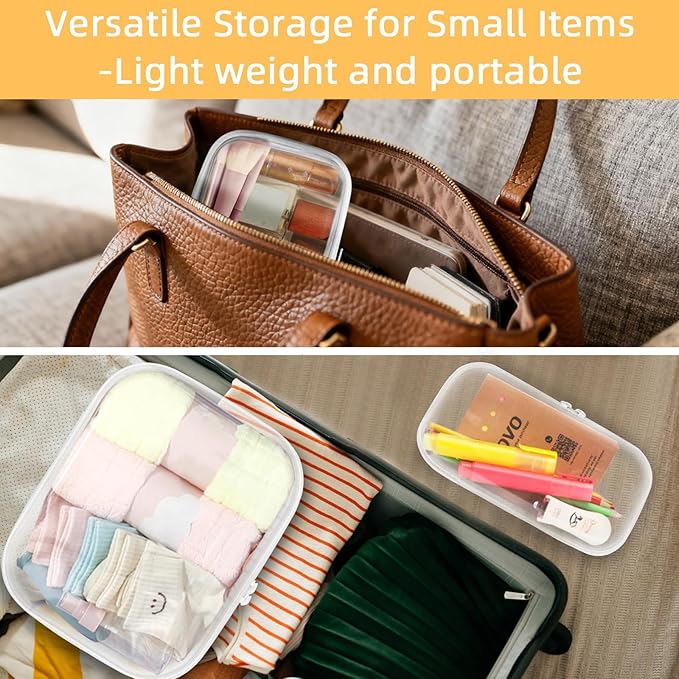 Clear Hard Shell Zipper Case,Clear Toy Storage Pouch,Waterproof Transparent Organizer Comestic Case for Travel, Office, Home(White, 2*S)