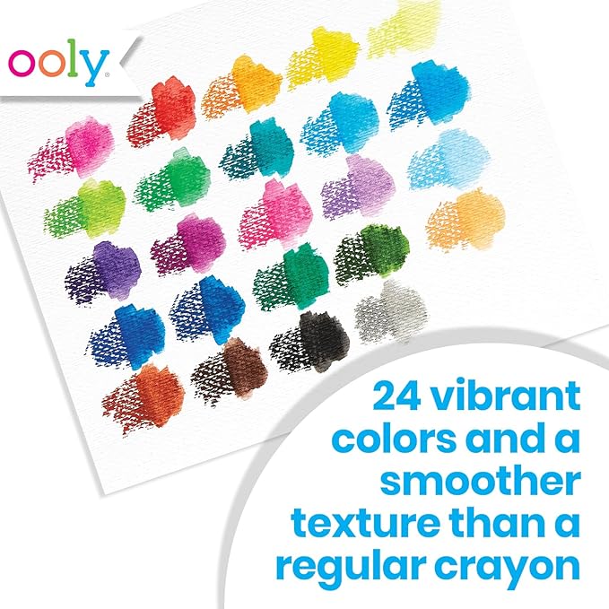 Ooly Smooth Stix Gel Crayons for Kids and Adults with Paint Brush - Set of 24 Watercolor Rainbow Crayons for Glass and Paper with Case, Twist-Up Gel Crayon Set
