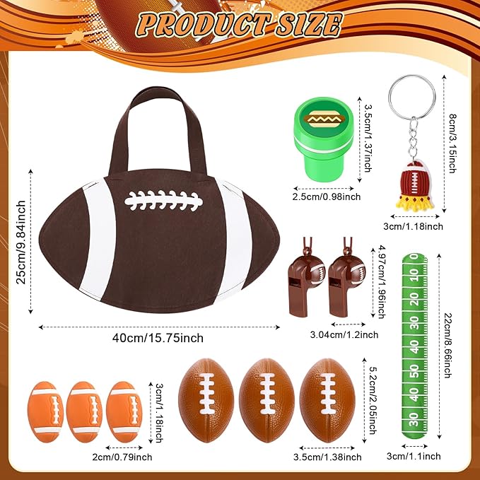 Aoriher 158 Pcs Football Party Favors Set Bulk Sport Non Woven Gift Bags Slap Bracelets Mini Bouncy Balls Toy Whistle Keychains Sticker Stampers for Sport Party Supplies(Football)
