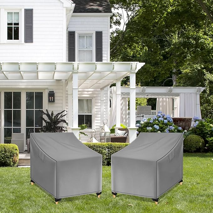 WLEAFJ Outdoor Chair Covers Waterproof, Gray Lawn Patio Furniture Covers, Heavy Duty Wicker Garden Sofa Chair Cover, 2 Pack - 30" W x 37" D x 31" H
