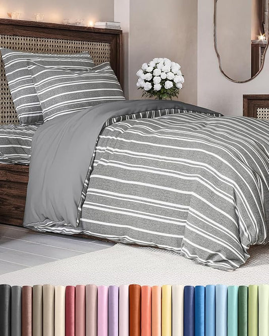 Duvet Cover Twin/Twin XL Size Set - Extra Soft Duvet Cover 68 x 90 with 1 Pillow Sham - Hotel Luxury, Easy Care and Fade Free w/ Zipper Closures & Ties - Comfy, Breathable Bedding Set (Grey Stripes 3)