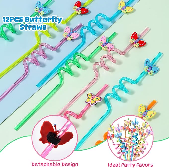 98 Butterfly Party Favors Fairy Birthday Party Supplies for Girls Kid Straw Bubble Wand Slap Bracelet Keychain Sticker Toy Gift Prize Goodie Bag Stuffer Butterfly Decorations Girl Party Favors