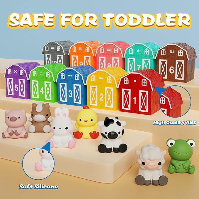 Learning Toys for 1 2 3+ Year Old Toddlers, 20pcs Farm Animals Barn Toys Finger Puppets for Kids,Montessori Counting Matching & Color Sorting Toy Set,Easter Christmas Birthday Gift for Baby Boys Girls