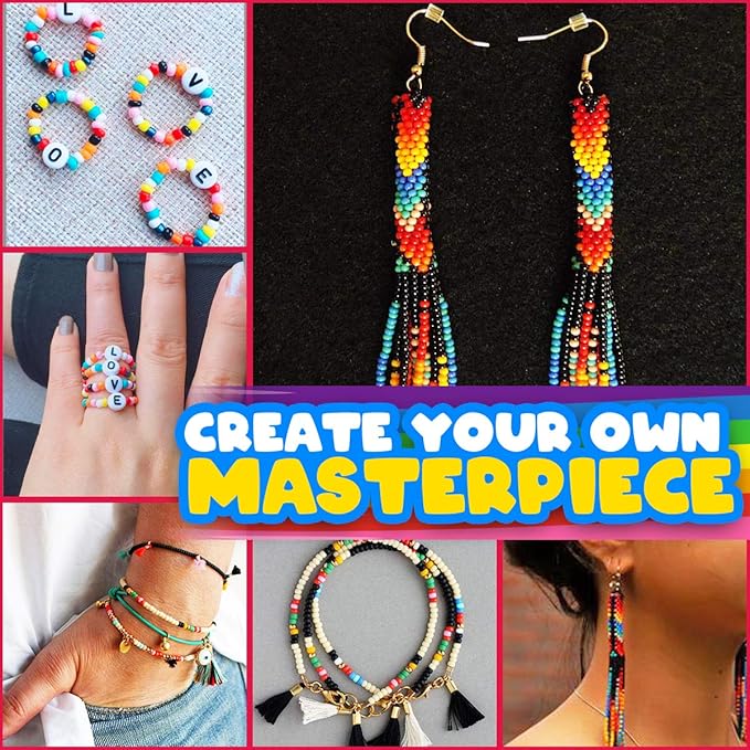 Goody King Jewelry Making Kit Beads for Bracelets - 5000+pcs Bead Craft Kit Set, Glass Pony Seed Letter Alphabet DIY Art and Craft - Gift for Her Women Kid Age 6 7 8 9 (3mm)