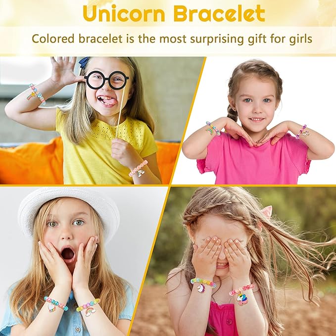 Hicarer 9 Pieces Unicorn Girls Bracelets for Toddler Little Girls Rainbow Bracelets Princess Colorful Cute Beaded Jewelry for Gift Goodie Bag Stuffers Birthday Party Favors(Elegant Style)