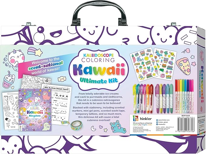 Hinkler Kaleidoscope: Coloring Kawaii Ultimate Kit - Kids Cute Carry Case Kit Includes Scented Markers, Stationery & Stickers, Color in The Case, Ages 6+