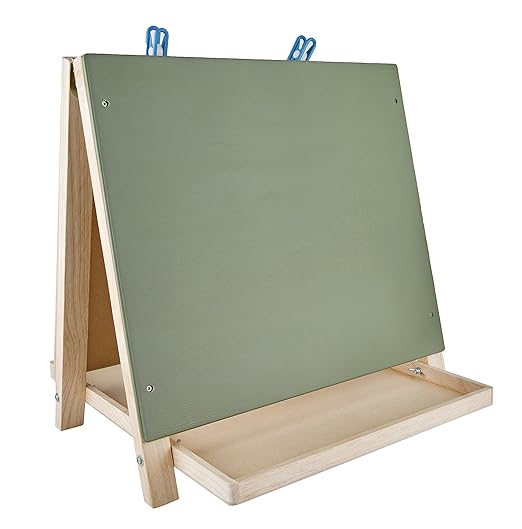 Constructive Playthings 3-Way Wooden Table Top Easel with Chalkboard, White Board and 2 Clips for Ages 3 Years and Up, 18" x 18.5" x 17.5"