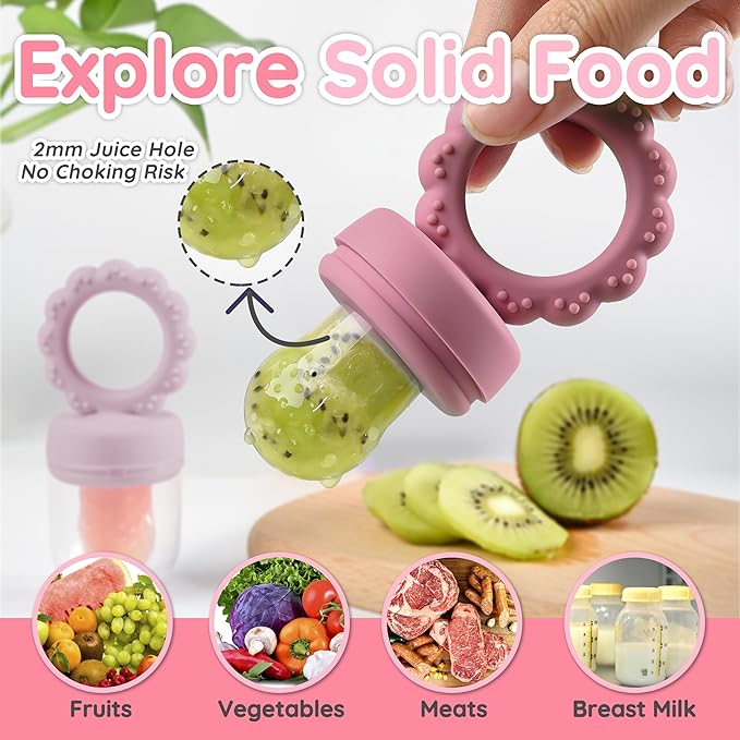Baby Fruit Food Feeder & Mini Popsicle Ice Tray Set, BPA Free Silicone Baby Feeder for Safe Solid Food Feeding, Breastmilk Popsicle Molds for Cooling Relief, 4 Month+ (Lilac)