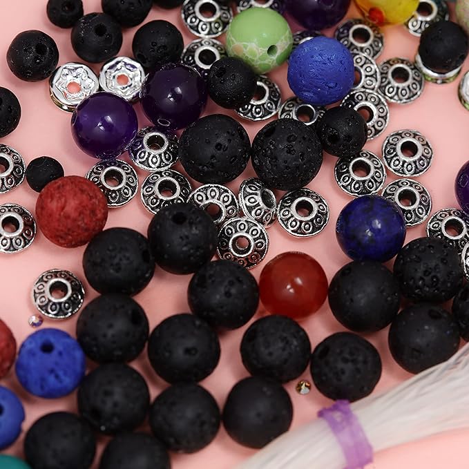 Incraftables Lava Beads Set for DIY Jewelry & Bracelet Making (1000pcs). Bulk Black & Colorful Assorted (4mm, 6mm & 8mm) Stone Rock Chakra Bead Kit for Essential Oils with Spacer Beads & Organizer