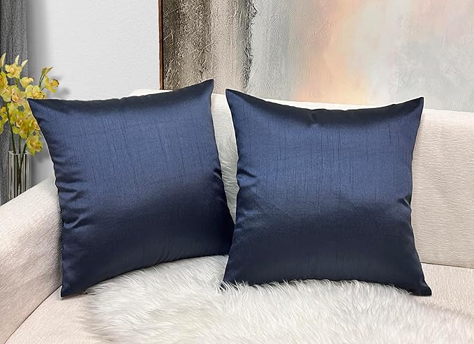 Aiking Home 24x24 Inches Faux Silk Square European Shams, Zipper Closure, Navy (Set of 2)
