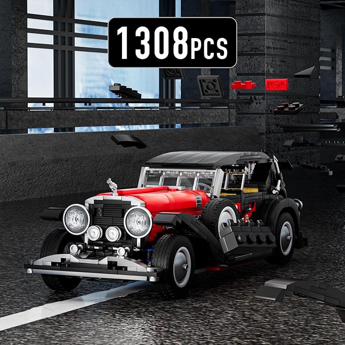 Mould King Classic Car Building Sets, 10114 Vintage Car Model Build and Display, Collectible Retro Antique Vehicle Toys, Car Kits for Adults and Boys Girls Kids Aged 14+(1380 Pieces)