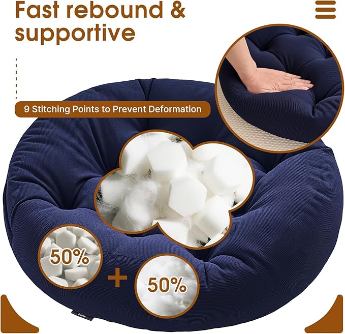 2Pcs Floor Pillows for Adults, Meditation Cushions, 22x22 Inch Large Round Sitting Cushion Living Room Memory Foam Pillow for Sitting (2, Navy, 22x22x4 Inch)