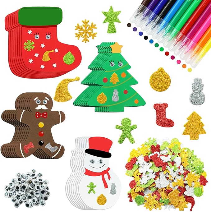 JULBEAR 260Pcs DIY Christmas Foam Crafts Kits for Kids Making Crafts Christmas Party Favors Christmas Foam Stickers Art Ornament Stickers Christmas Craft Decoration Party Supplies