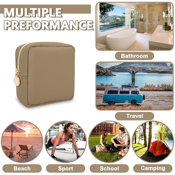 UIXIZQ Mini Makeup Pouch for Purse, Small Cosmetic Bag Pouch Nylon Travel Toiletry Organizers for Women Girls, Cute Zipper Pouch Coin Purse Preppy Storage Bag for School Work(Mini-Khaki)