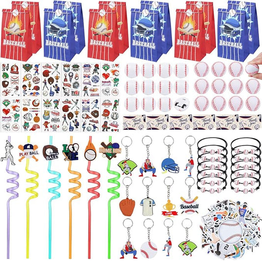 Gifts2U Baseball Party Favors Supplies, 146 Pcs Baseball Themed Goodie Bags Stuffers with Bracelets, Tattoos, Stickers, Mini Ball and Cars Toys, Gifts Bulk for Team Kids Birthday Party.