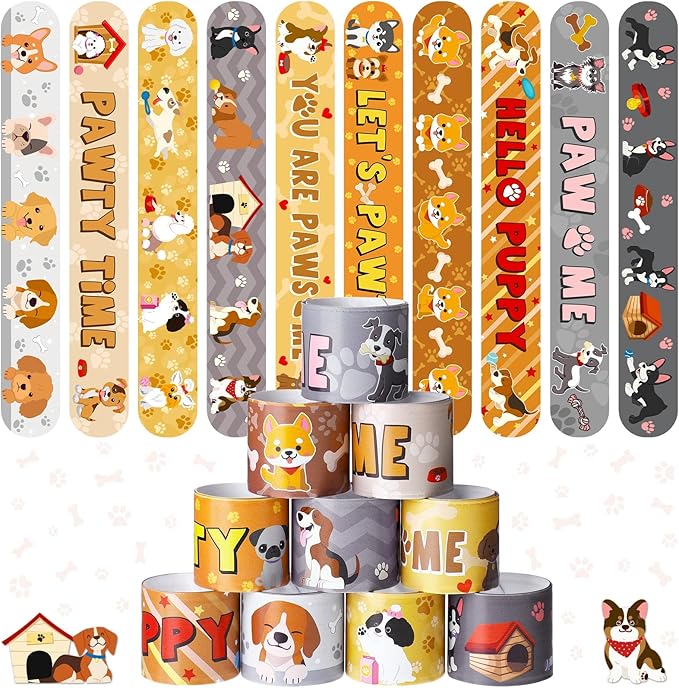 40 Pieces Puppy Party Supplies Dog Cat Slap Bracelets Sweet Cats You Are Paw Some Bracelets for Kids Pet Party Decorations Paw Print Snap Wristbands for Pet Theme Party Birthday Dog Party Favors (Dog)