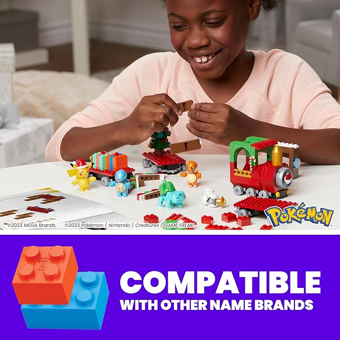 MEGA Pokémon Building Toys Set Holiday Train with 373 Pieces, 4 Articulated and Poseable Characters and Surprises, for Kids (Amazon Exclusive)