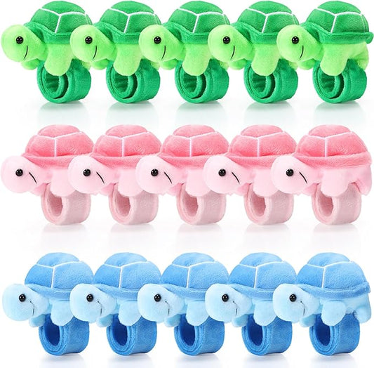 Lenwen 15 Pcs Stuffed Turtle Slap Bracelets Bulk Adorable Plush Turtle Stuffed Animals Slap Bracelets for Birthday Sea Party Favors Decor Goodie Bag Stuffers(Cute)