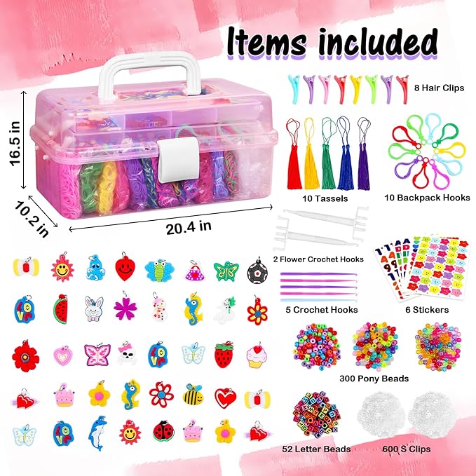 FUNZBO Rubber Band Bracelet Kit - 18000+ Loom Bracelet Kit, 32 Colors Loom Bands for Bracelets Making Kit, Rubberband Bracelets Kit Toy for Toddlers Girls Birthday Gift Age 5+ Years Old