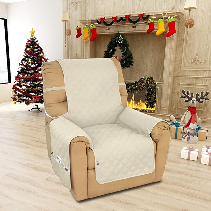 Easy-Going Sofa Slipcover Waterproof Recliner Chair Cover Non-Slip Fabric Couch Cover for Living Room Washable Furniture Protector for Pets Kids Children Dog Cat (Recliner, Ivory)