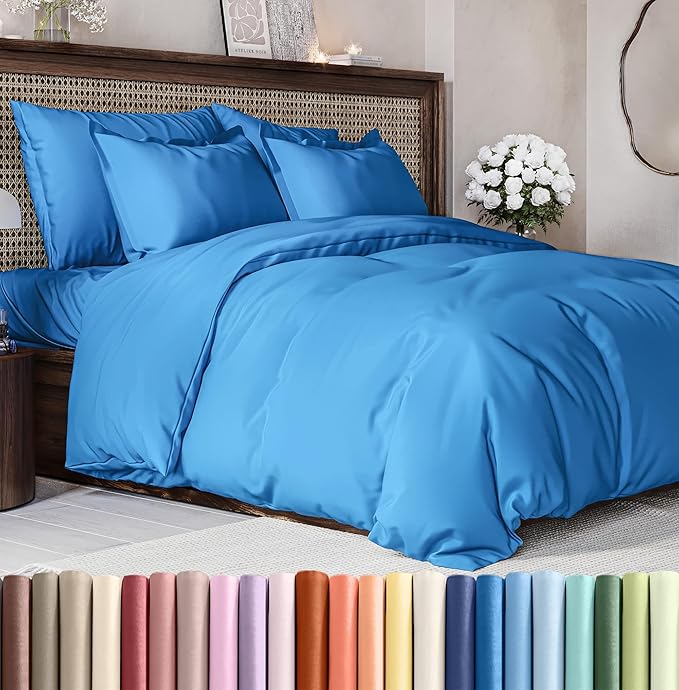 Duvet Cover Cal King Size Set - Extra Soft Cal King Size Duvet Cover 104 x 98 with 2 Pillow Shams - Hotel Luxury Easy Care and Fade Free w/Zipper Closures & Ties - Breathable Bedding Set (Royal Blue)