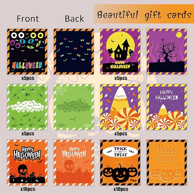 GuassLee Kids Halloween Party Favors Rubber Bracelets, 40pcs Halloween Silicone Wristbands and Cards for Kids Halloween Trick or Treat Gifts, Halloween Giveaways, Halloween Goodie Bag Fillers Supplies