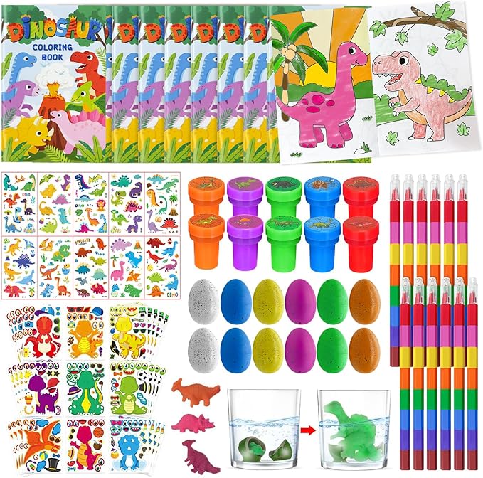 Cinrobiye 72 Pcs Dinosaur Coloring Book with Crayons Party Favors,Dinosaur Party Goodie Bags Fillers,Dinosaur Birthday Party Games Craft DIY Kit Face Stickes Tattoo for Dinosaur Pinatas