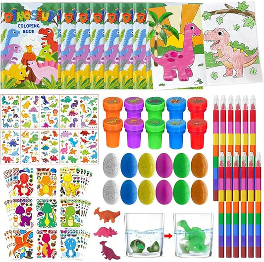 Cinrobiye 72 Pcs Dinosaur Coloring Book with Crayons Party Favors,Dinosaur Party Goodie Bags Fillers,Dinosaur Birthday Party Games Craft DIY Kit Face Stickes Tattoo for Dinosaur Pinatas