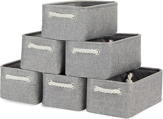 Bidtakay Small Gray Baskets Set of 6 Fabric Storage Bins with Handles 11.8 x 7.8 x 5 inch Collapsible Canvas Organizer Bins Baskets for Organizing Closet Shelf Storage