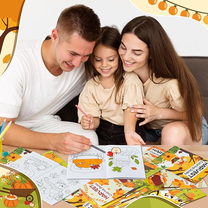 Fall Harvest Coloring Books for Kids 24Pcs Bulk Thanksgiving Mini Coloring Booklet DIY Art Drawing Book with Pumpkin Turkey for Toddlers Autumn Thanksgiving Birthday Party Favors Goodie Bag Filler