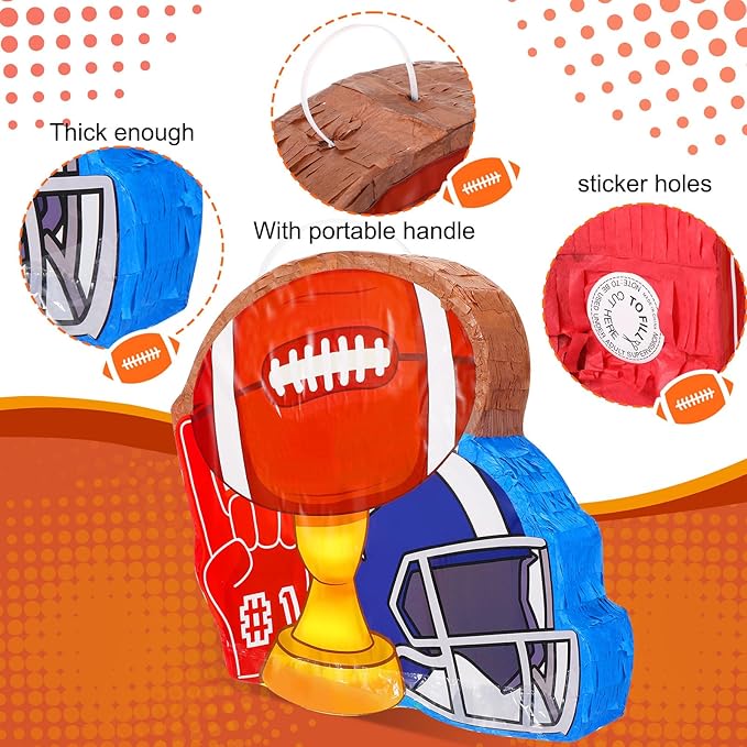 162 Pcs Football Piñata Football Party Favors with Blindfold Confetti Bat Stress Balls Keychains Wristbands Whistles Eraser Slap Bracelet Stickers Sports Piñata Birthday Party Decorations
