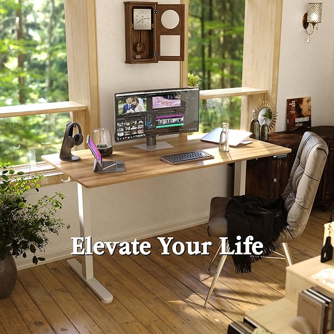 Monomi Electric Standing Desk 55 inch, Height Adjustable Sit Stand Desk for Home Office, Computer PC Gaming Desk, Study Writing Workstation with Memory Preset, Natural （Two Pieces of Desktop）