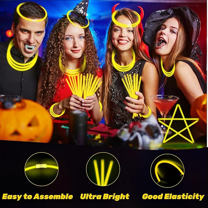 75 Glow Sticks Bracelets and Necklaces, 8'' Glowsticks Bulk Pack Bright Glow in the Dark Party Supplies for Kids (Yellow)