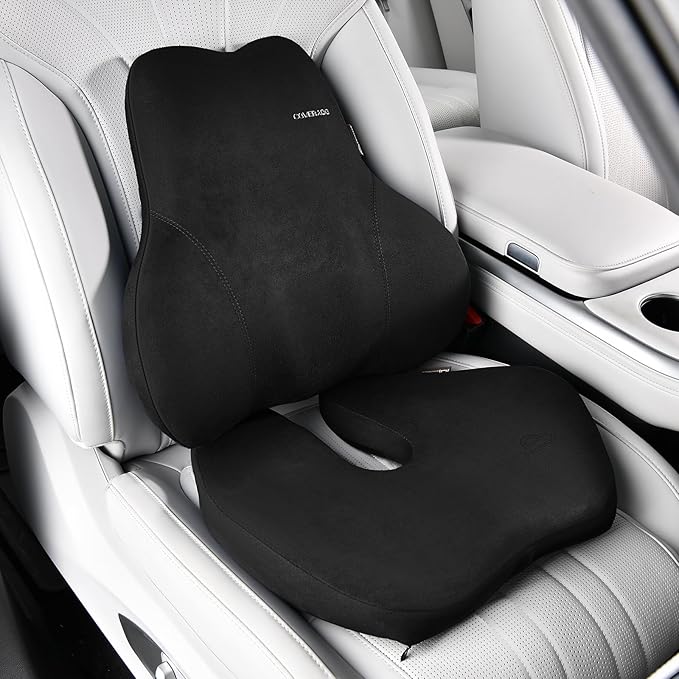 Coverado Memory Foam Car Seat Cushion and Lumbar Support Pillow for Car, Ergonomic Office Chair Cushion for Lower Back Pain Relief, Breathable & Non-Slip for Car, Home, and Office Use, Black