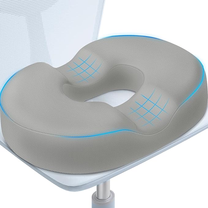 BlissTrends Donut Pillow Seat Cushion, Chair Cushions for Postpartum Pregnancy & Hemorrhoids, Tailbone Pain Relief Cushion, Memory Foam Lifting Cushions for Office&Home Chairs (Light Grey, XX-Large)