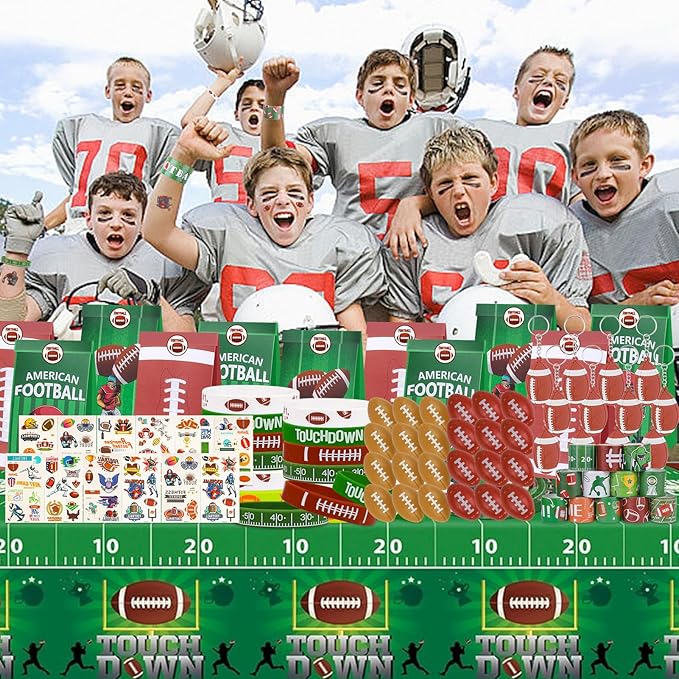 Football Party Favors Football Party Supplies with Football Spinners Mini Football Keychain Sticker Slaps Bracelets Thank You Tags for Football Birthday Decorations Goodie Bag Stuffers Classroom Prize