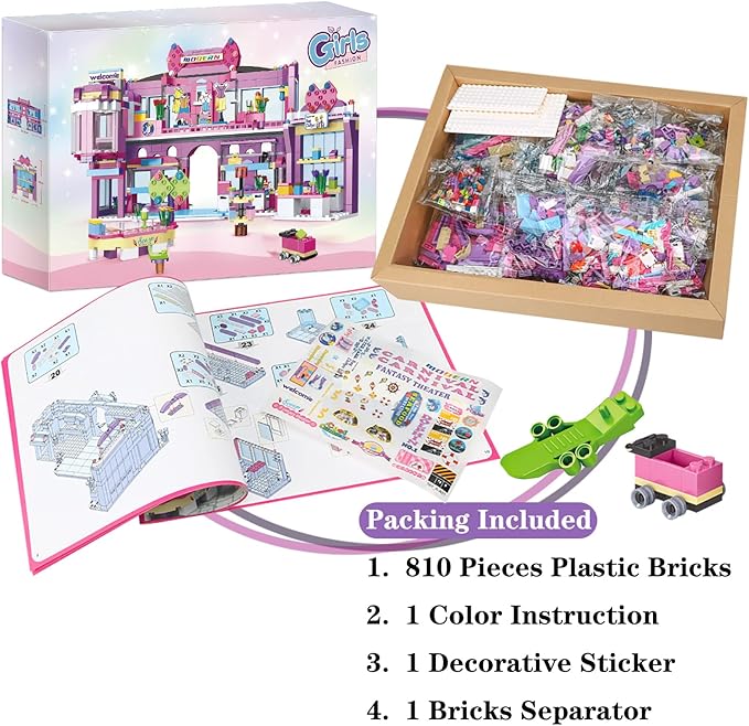 Dream Girls Friends Shopping Mall Building Set 810 Pcs Mall Building Blocks Toys with 7 Mini People Handbags Clothes Store Dessert Drink Bar Mall Playset Birthday Gift for Kids Girls Aged 8-12 and up