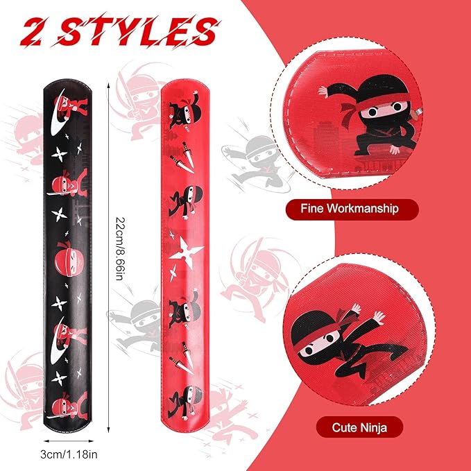 Cindeer 18 Set Ninja Party Favors, Includes Ninja Theme Drawstring Bags, Stretchy Flying Ninjas and Stars Slingshots Stretch Toys, Slap Bracelets for Karate Ninja Birthday Party Favor Supplies