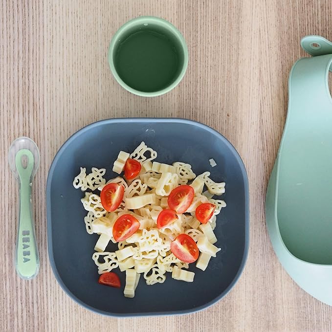 BEABA 100% Silicone 4 Piece Baby Feeding Set, Suction Plates for Baby, Includes Plate, Bowl, Cup, 2nd Stage Silicone Spoon, High Grade Food Safe Silicone, Mineral