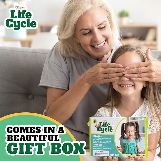 Life Cycle Science Kit Montessori Realistic Figurine, Kids Animal Matching Game with Frog, Ladybug and More Includes 12 Piece, Fun Learning Education Toys Stocking Stuffers for Children 3 4 5 6 7 8